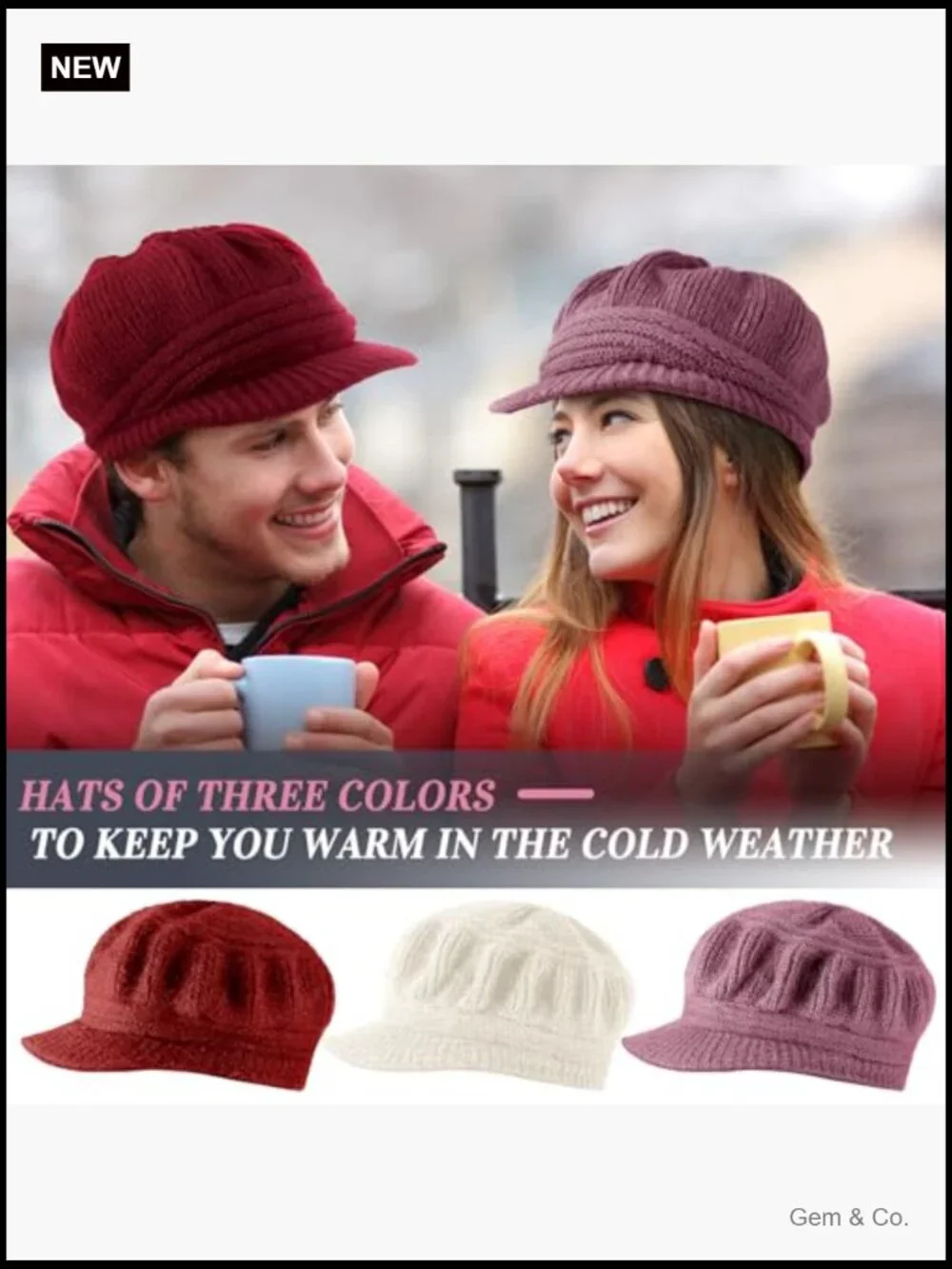 3 Pack Slouchy Knit Newsboy Beanies with Visor Winter Hats for Women